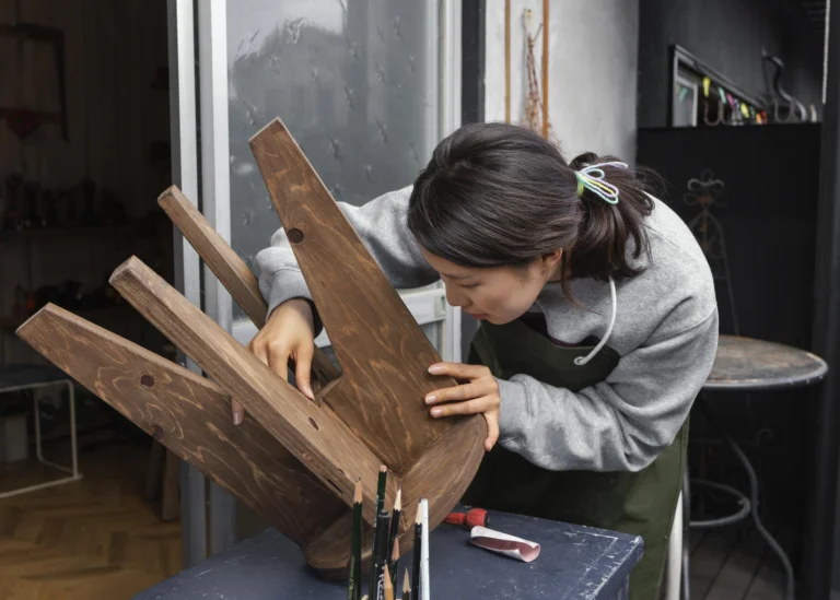 pengecekan hasil lem pada kursi kayu